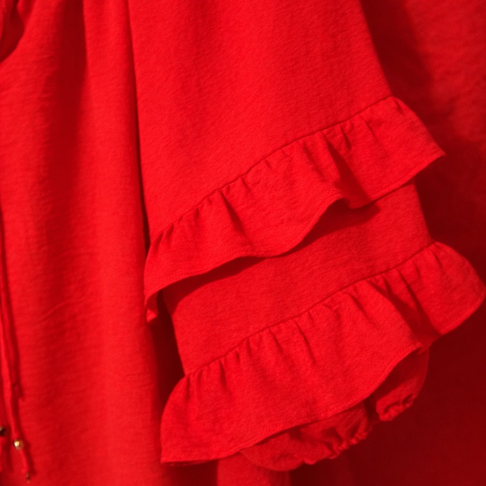 Chic Scarlet Ruffle Sleeve Blouse - Picture 3 of 3